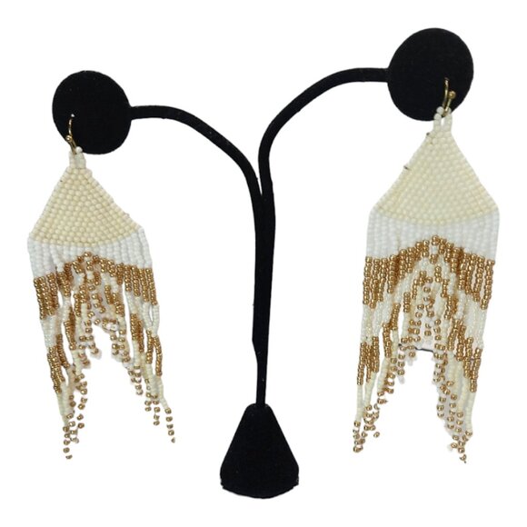Triangle Multi Tassel Beads Earrings - Picture 2 of 9